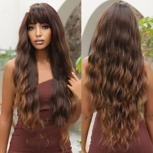 Dark Brown Dyed Light Brown Bangs Long Curly Hair Wigs Mechanism Headgear - Image 6