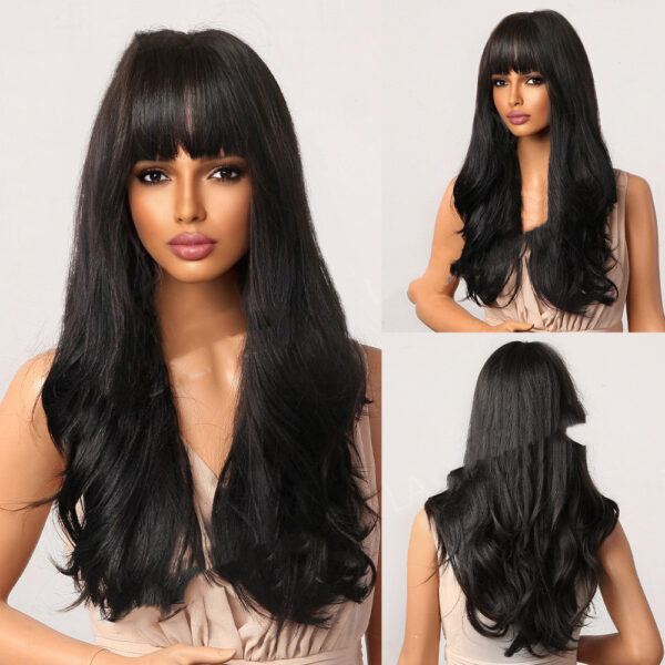 Dark Brown Dyed Light Brown Bangs Long Curly Hair Wigs Mechanism Headgear - Image 3