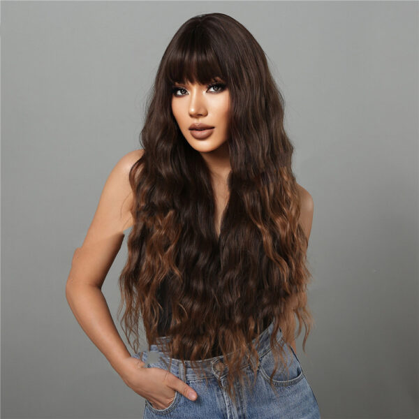 Dark Brown Dyed Light Brown Bangs Long Curly Hair Wigs Mechanism Headgear - Image 9